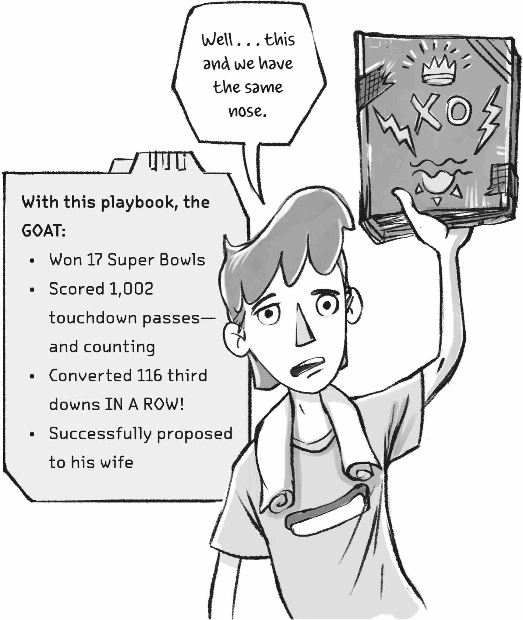 With this playbook, the GOAT: Won 17 Super Bowls. Scored 1,002 touchdown passes—and counting. Converted 116 third downs IN A ROW! Successfully proposed to his wife.