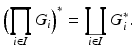 
$$\displaystyle{{\Bigl (\prod _{i\in I}G_{i}\Bigr )}^{{\ast}} =\coprod _{ i\in I}G_{i}^{{\ast}}.}$$
