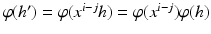 
$$\varphi (h') =\varphi (x^{i-j}h) =\varphi (x^{i-j})\varphi (h)$$
