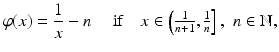 
$$ \displaystyle{\varphi (x) = \frac{1} {x} - n\quad \mbox{ if}\quad x \in \left ( \tfrac{1} {n+1}, \tfrac{1} {n}\right ],\,\,n \in \mathbb{N},} $$
