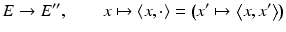 $$\displaystyle{E \rightarrow E'',\qquad x\mapsto \left \langle x,\cdot \right \rangle ={\bigl ( x'\mapsto \left \langle x,x'\right \rangle \bigr )}}$$