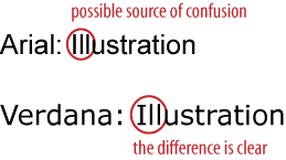 Arial versus Verdana font comparison