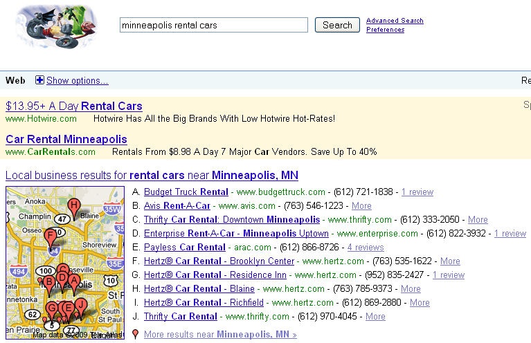 Local search results example