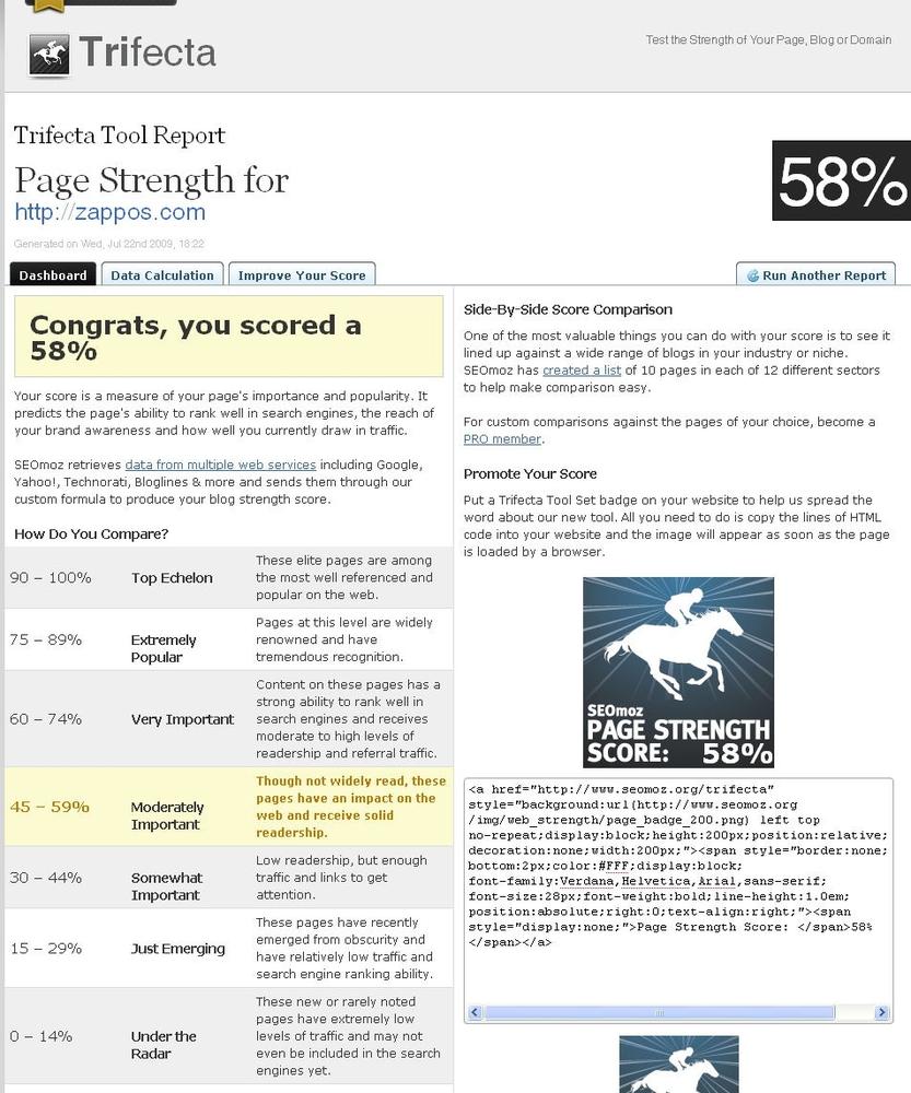 SEOmoz Page Strength tool