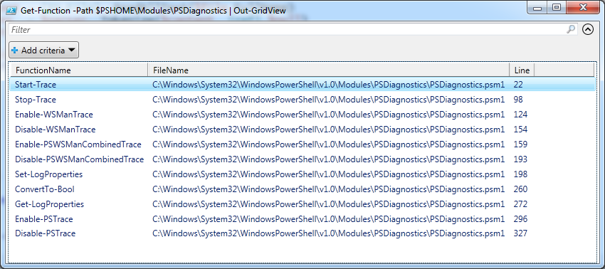 Get-Function piped to Out-GridView