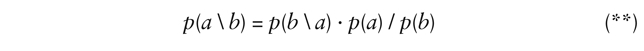 p(a \ b) = p(b \ a) · p(a) / p(b) (**)