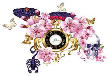 A clock with flowers and butterflies  Description automatically generated