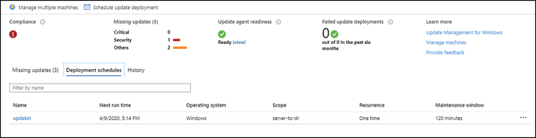 This is a screenshot of the Azure Automation used by the update management solution to display updates needed by the selected machines and the readiness of the agent deployed on the machines. If the agent has a problem, it will display the information here and allow troubleshooting to be started.