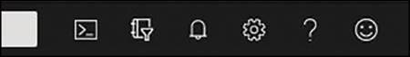 This screenshot is a snapshot taken from the Azure portal that shows the icons for various Azure portal functionalities. The leftmost icon is used to open a browser-based cloud shell.