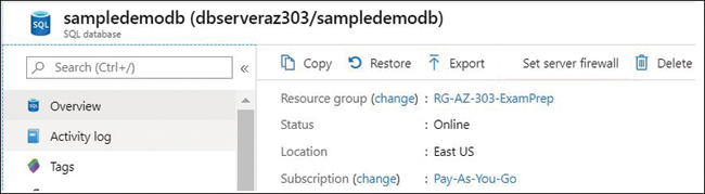 this is a screenshot of the Azure portal SQL database pane. From here, you click Set Server Firewall.