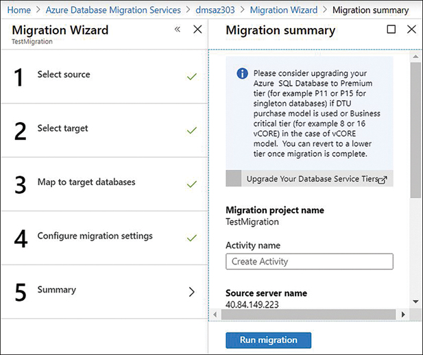 A screenshot showing the Migration Summary. Click Run Migration to start the migration.