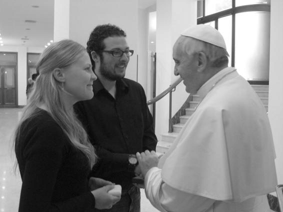 Jared and Michelle talking with Pope Francis