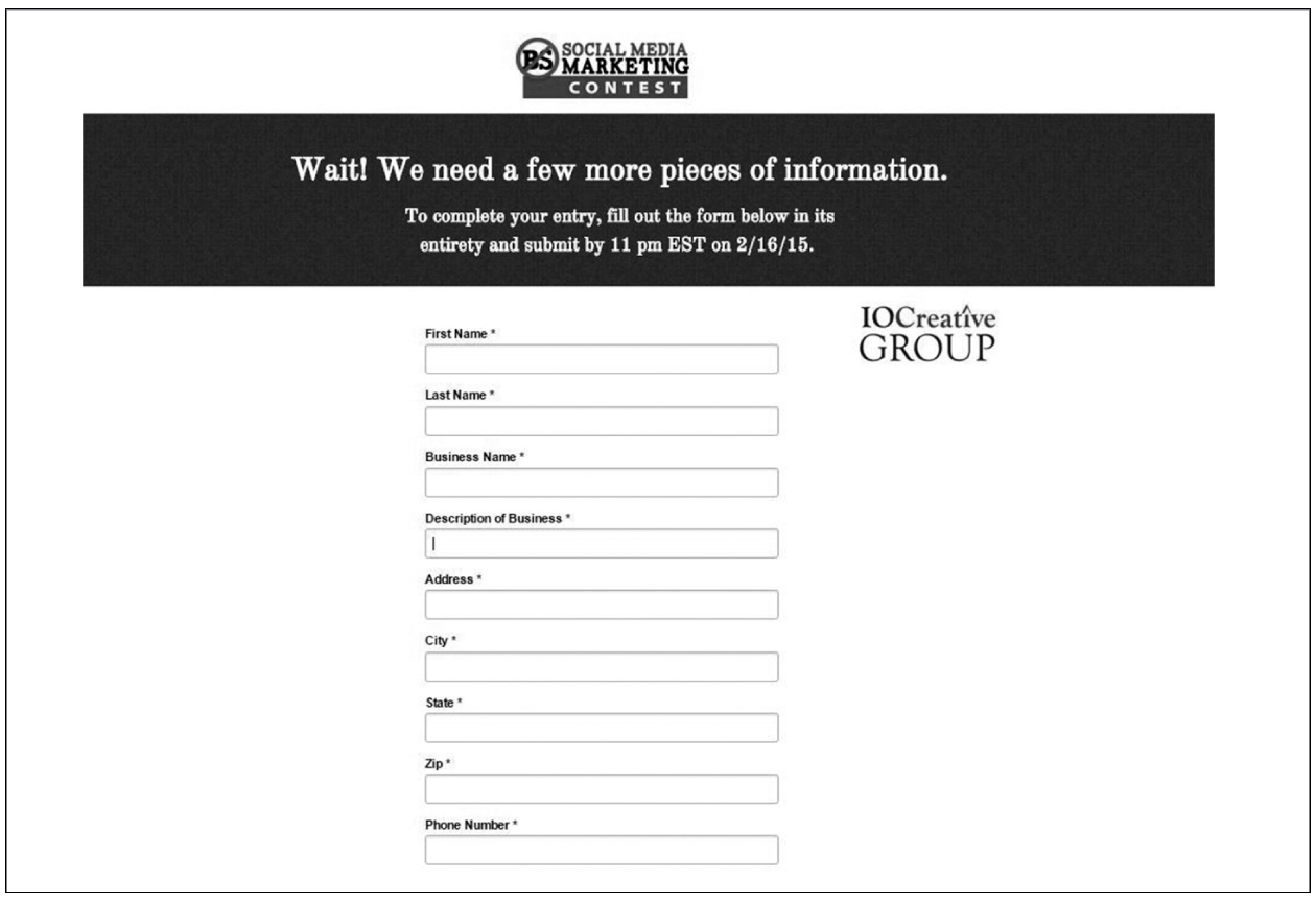 FIGURE 6.11: No B.S. Social Media Marketing Contest Opt-In Form