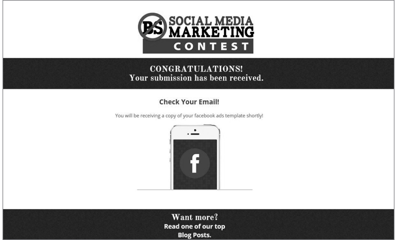 FIGURE 6.12: No B.S. Social Media Marketing Contest Thank-You Page