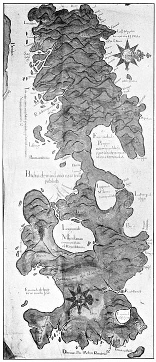 Map of Mindanao, showing settlements and districts occupied by Jesuits and Recollects