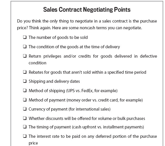 Figure 16.1. Sales Contract Negotiating Points