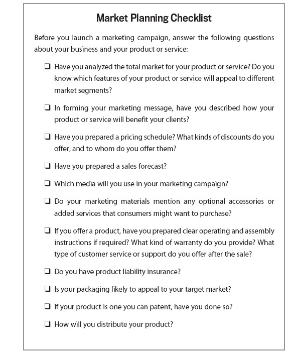 Figure 30.1. Market Planning Checklist