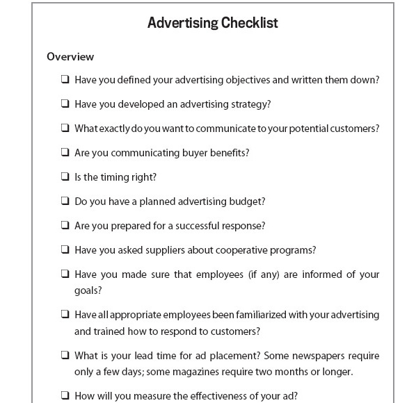 Figure 30.6. Advertising Checklist