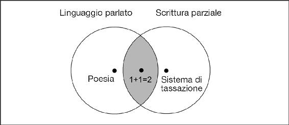 La scrittura parziale non può esprimere l’intero spettro della lingua parlata, ma può esprimere cose che cadono fuori della sfera della lingua parlata. Le scritture parziali, quali il sumero e la matematica, non possono essere usate per scrivere poesie, ma possono calcolare la tassazione molto efficacemente.