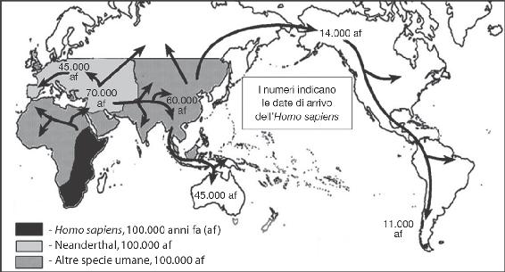 Mappa 1. L’Homo sapiens conquista il globo.