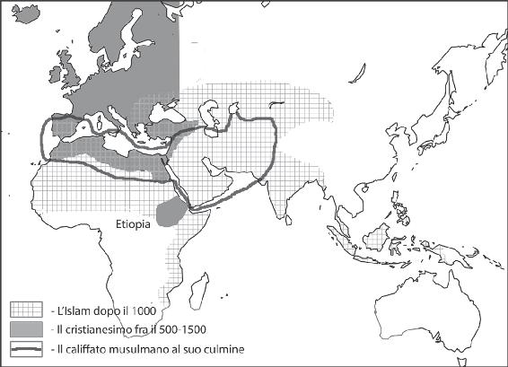 Mappa 4. La diffusione del cristianesimo e dell’Islam.