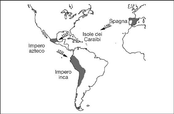 Mappa 6. Gli imperi azteco e inca al tempo della conquista spagnola.