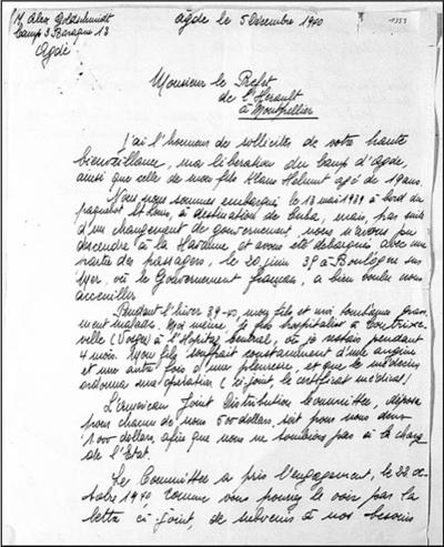 A portion of Alex’s letter to the prefect of Hérault, dated ...