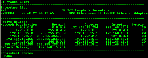 Node A routing table