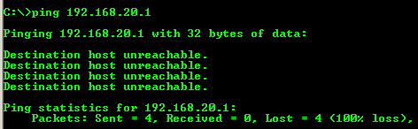 Output as a result of a missing default gateway