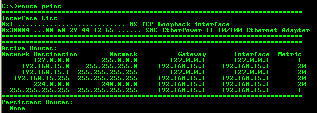 Routing table missing default gateway