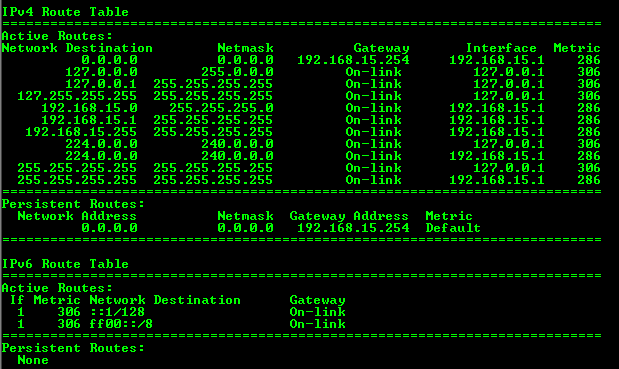 Windows 7 routing table