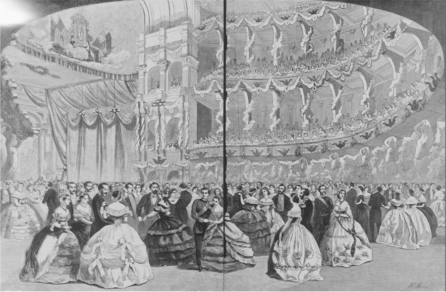 This illustration from Harper’s Weekly depicts the grand ball at the Academy of Music in New York on October 12, 1860 to honor the visit of the Prince of Wales to the United States. The prince, who would become King Edward VII in 1901, was greeted by large crowds everywhere. After the civil war, wealthy Americans began to emulate English social customs and many had their daughters married into the English aristocracy. These changes brought about a demand for grand architectural statements, some of which served to educate Addison Mizner. Courtesy of the Library of Congress