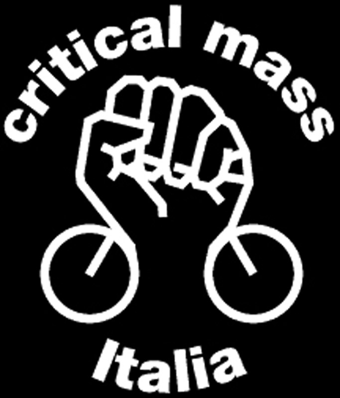 Il logo di Critical mass raffigurante un disegno stilizzato che unisce da un pugno chiuso e una bicicletta.