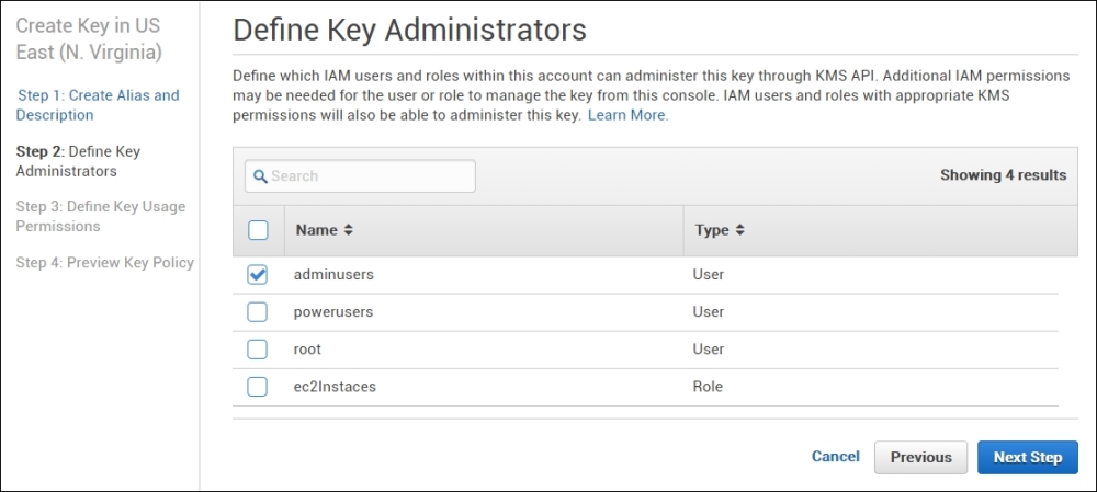 Creating the KMS key