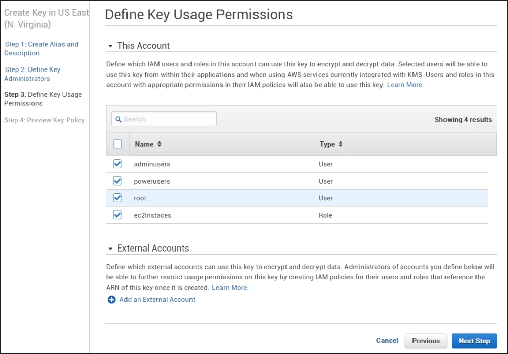 Creating the KMS key