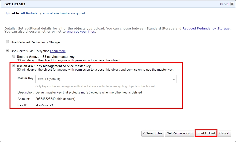 Using the S3 console for server-side encryption