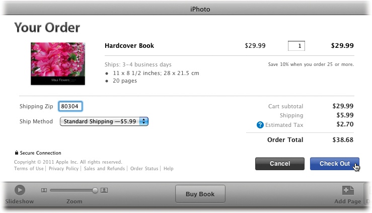 You’re ready to pull the trigger! Here’s where you choose a quantity and recipient.You won’t be allowed to complete your order, though, until you’ve signed up for an Apple account, which you’ll enjoy using over and over again to order books and stuff from the Apple online stores. The next section explains how to do that.