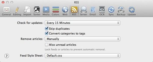 Set preferences here for handling RSS feeds.