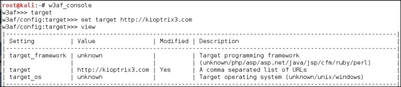 Scanning using the w3af console