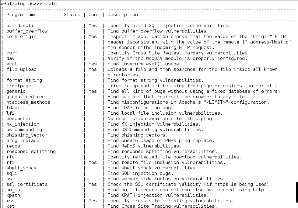 Scanning using the w3af console