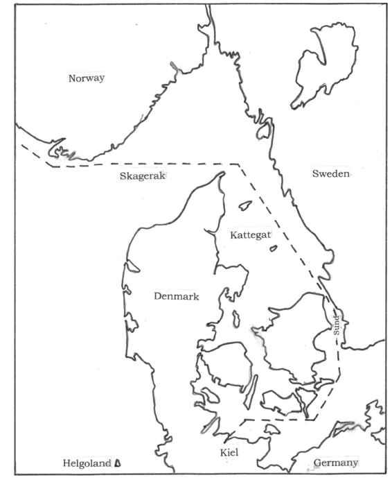 Map 6. The Scandinavian route used by the U-155 on all three of her war patrols