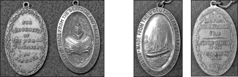 The Baltimore artist Hans Schuler Sr. designed both of these pendants for two wartime charities, the American Committee for the Relief of Widows and Orphans of the War in Germany (left) and the Committee for the Relief of Prisoners of War in Siberia (right).