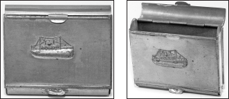 John Bull offered four cigarette cases in small and large sizes, square, and in brass or silver plate.