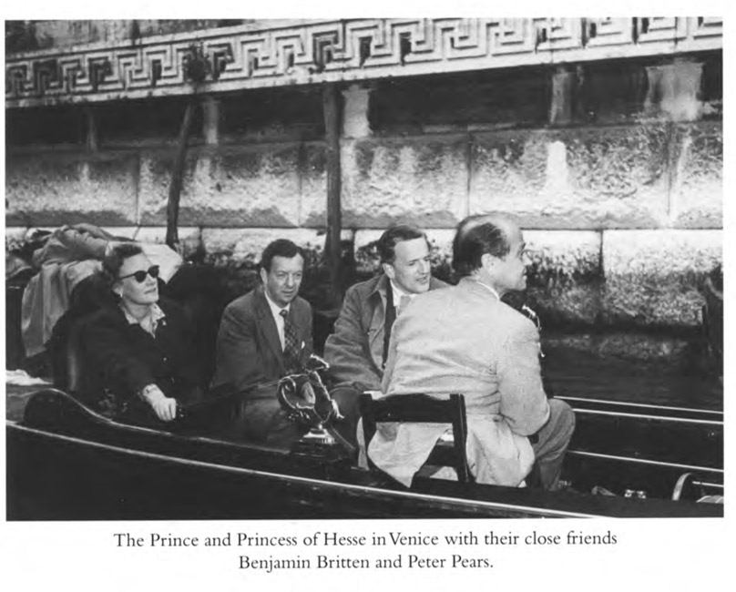 The Prince and Princess of Hesse in Venice with their close friends Benjamin Britten and Peter Pears.