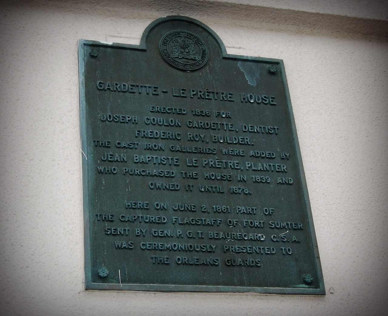 The plaque on the side of the Gardette-Le Pretre house. Photograph by David Rivera