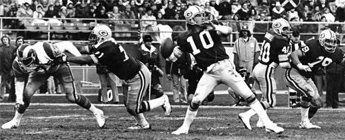 When the Packers traded John Hadl to the Oilers, the team received quarterback Lynn Dickey (10), who had one of the strongest and most accurate arms in the NFL. As long as Dickey had protection and stayed healthy, the Packers had one of the most potent offenses in football. (wisconsin state journal)