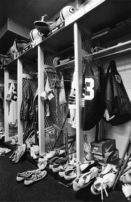 The Green Bay Packers’ locker room sat empty for fifty-seven days in 1982 as a players’ strike shortened the regular season to nine games. (milwaukee journal sentinel)