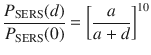 
$$ \frac{P_{\mathrm{SERS}}(d)}{P_{\mathrm{SERS}}(0)}={\left[\frac{a}{a+d}\right]}^{10} $$
