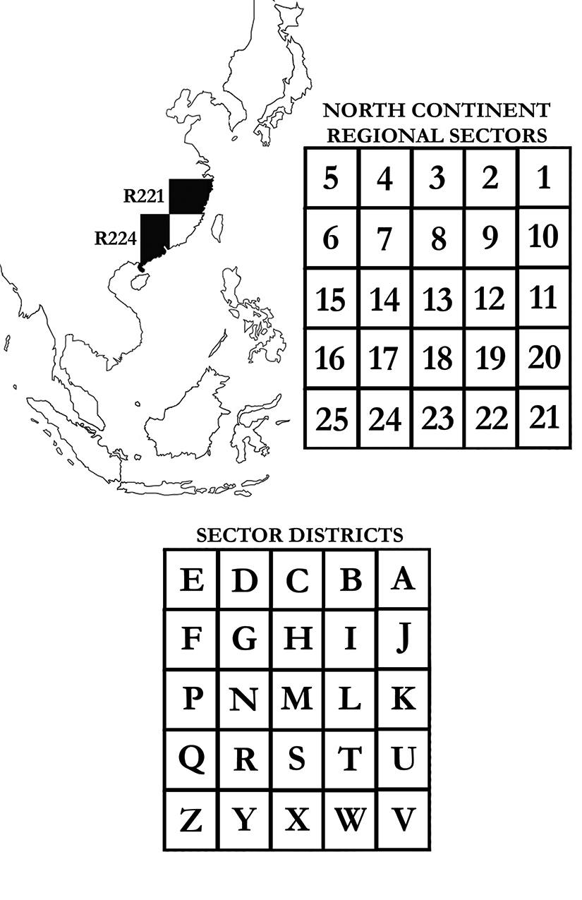 Map of North Continent, Regions 221 and 224, in modern eastern China. 